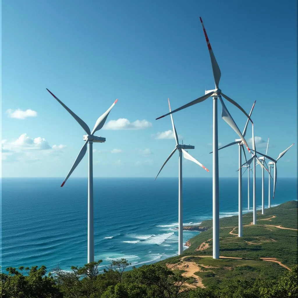 Turbinas eólicas na costa do Nordeste brasileiro